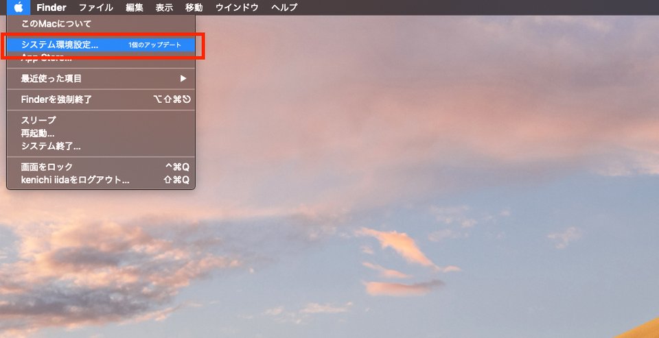 システム環境設定のウィンドウ